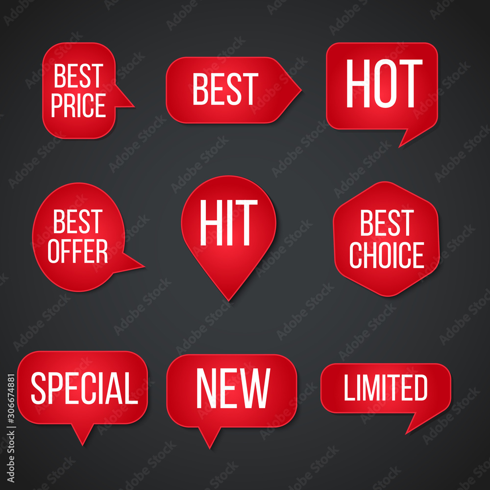 red sale stickers collection. Set of labels red sale stickers collection. Set of labels