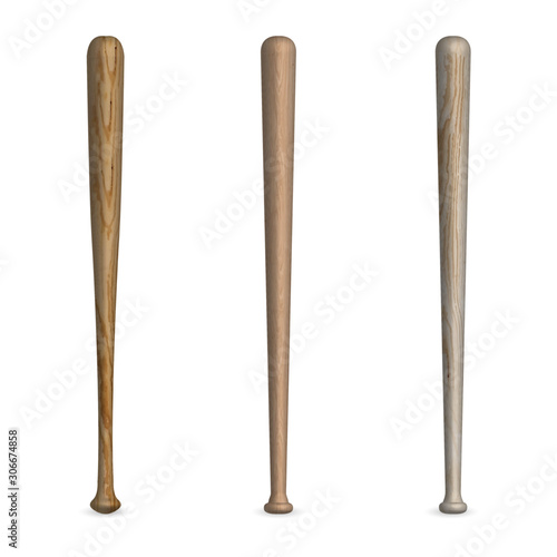 Set of wooden baseball bats, vector illustration.
