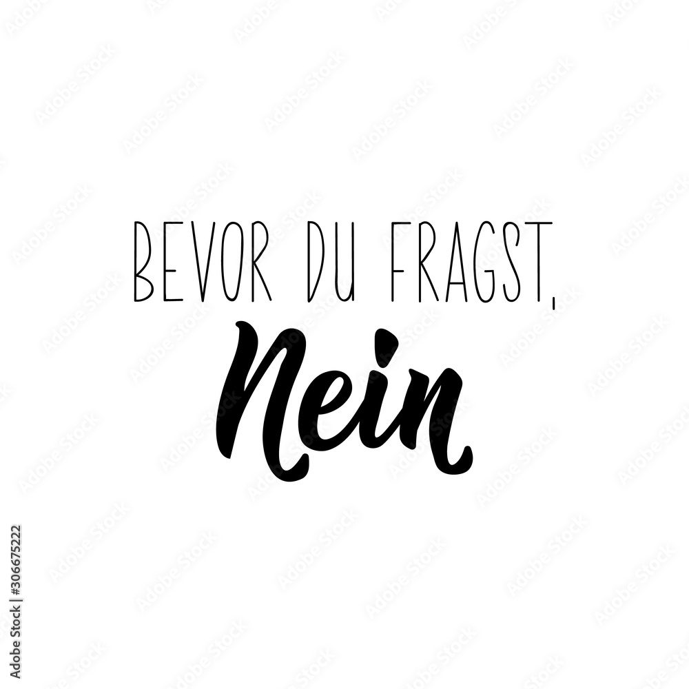 German text: Before you ask, no. Lettering. Banner. calligraphy vector illustration.