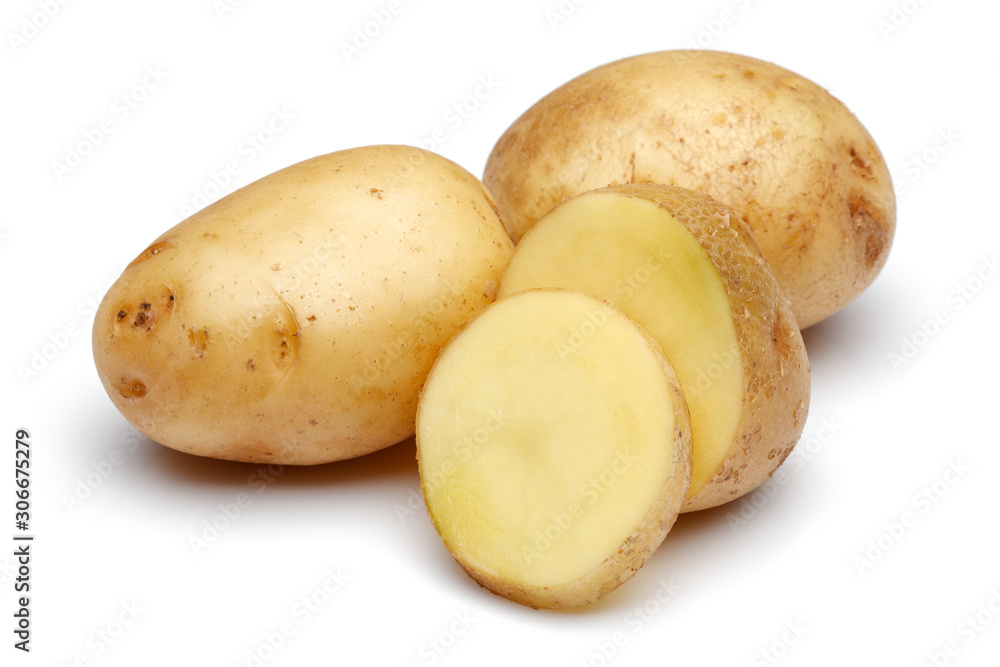 Fresh raw potatoes with slices isolated