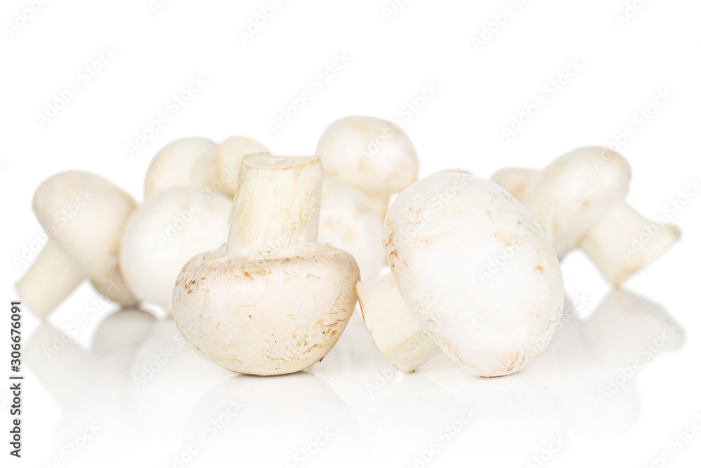 Lot of whole fresh white champignon heap isolated on white background Lot of whole fresh white champignon heap isolated on white background