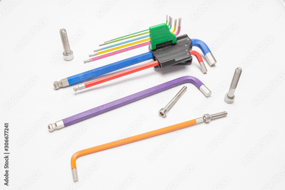 Hand Mechanic Tools Hexagonal L Key Wrench Complete Set in White Isolated Background Hand Mechanic Tools Hexagonal L Key Wrench Complete Set in White Isolated Background
