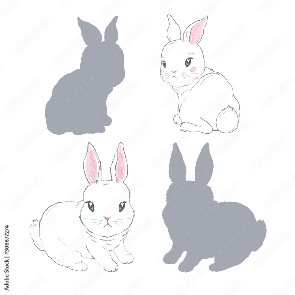 Fototapeta premium Vector collection of hand drawn rabbits. Realistic sketch animals. Easter set