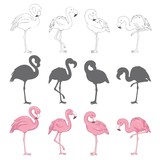 Flamingo silhouettes set isolated on white - vector illustration