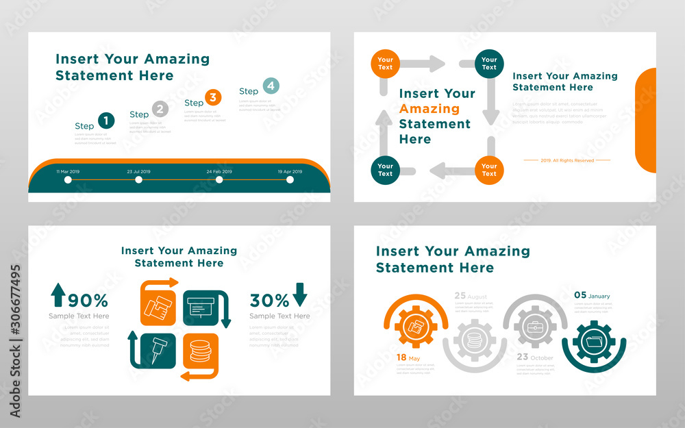 Green orange colored business concept power point presentation pages template design
