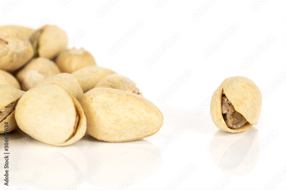 Lot of whole salted pistachio isolated on white background Lot of whole salted pistachio isolated on white background