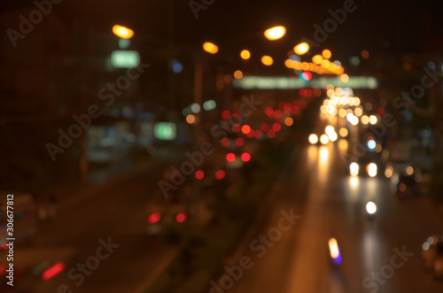 Out of focus, Traffic and lights of cars in night time