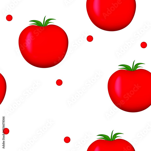 Seamless pattern with red tomatos vegetable on white background. Food concept. Template design for invitation, poster, card, fabric, textile.