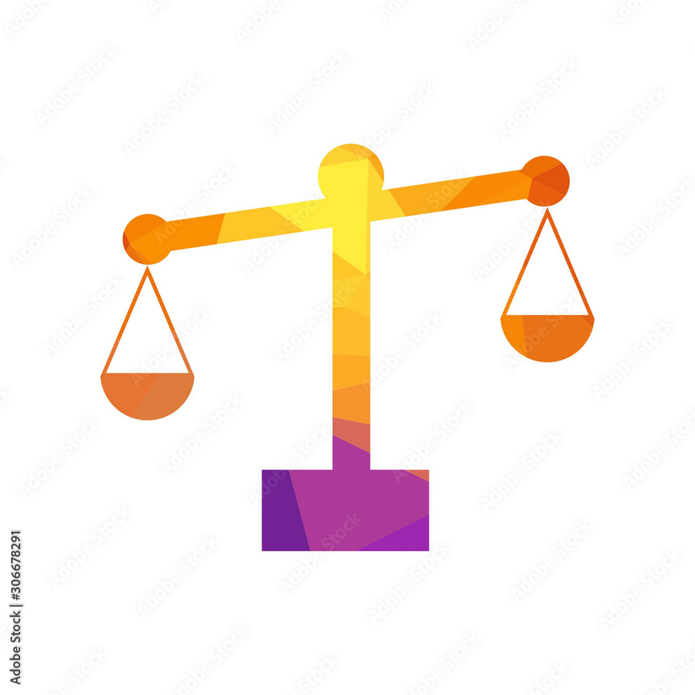 Scale icon, law firm logo template. simple flat vector. low poly concept Scale icon, law firm logo template. simple flat vector. low poly concept