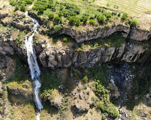 view to Kasagh gorge and river with waterfall near Hovhannavank monastery in Aragatsotn, Armenia  photo
