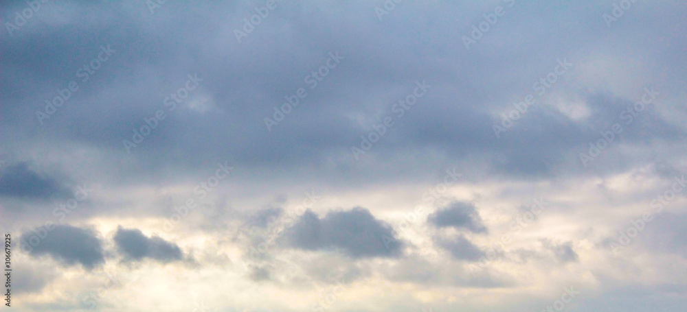 Winter gray blue sky at sunset and dawn