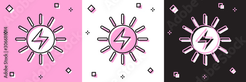 Set Solar energy panel icon isolated on pink and white, black background. Vector Illustration