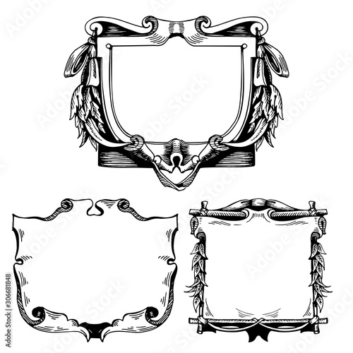 Cartouche for an old geographical map. Ancient frame for the signature. Baroque, Rococo style. Hand-drawn sketch vector
