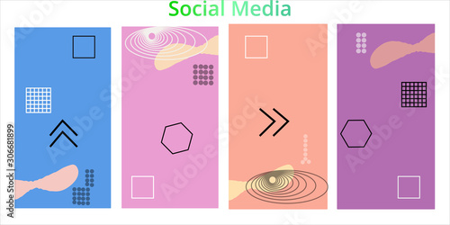 Editable story templates with empty place for text abstract creative backgrounds for social media. Bright colored with hand drawn scribbles promotional backgrounds for social media apps - vector eps10