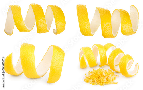 Set or collection lemon peel isolated on white background