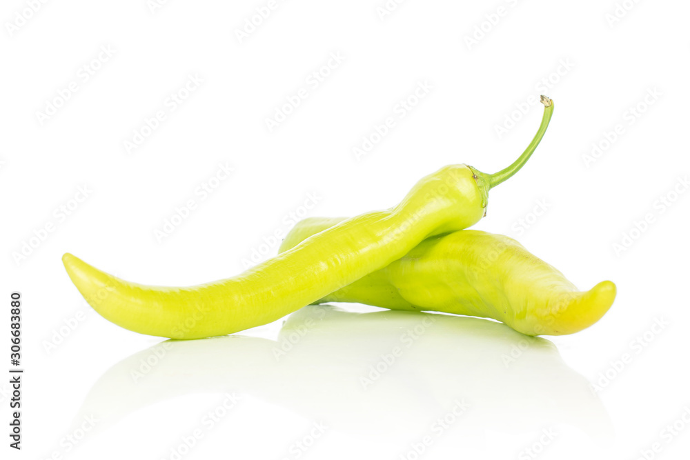 Group of two whole hot green pepper banana isolated on white background Group of two whole hot green pepper banana isolated on white background
