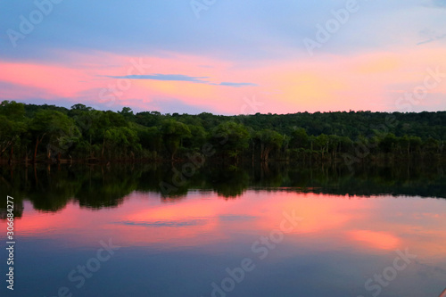 beautiful reflection of trees in the river - Rio Negro, Amazon, Brazil, South America © Christian