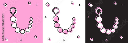 Set Anal beads icon isolated on pink and white, black background. Anal balls sign. Fetish accessory. Sex toy for men and woman. Vector Illustration