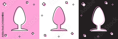 Set Anal plug icon isolated on pink and white, black background. Butt plug sign. Fetish accessory. Sex toy for men and woman. Vector Illustration