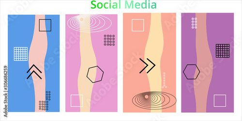 Editable story templates with empty place for text abstract creative backgrounds for social media. Bright colored with hand drawn scribbles promotional backgrounds for social media apps - vector eps10