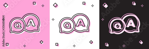 Set Speech bubbles with Question and Answer icon isolated on pink and white, black background. Q and A symbol. FAQ sign. Chat speech bubble and chart. Vector Illustration