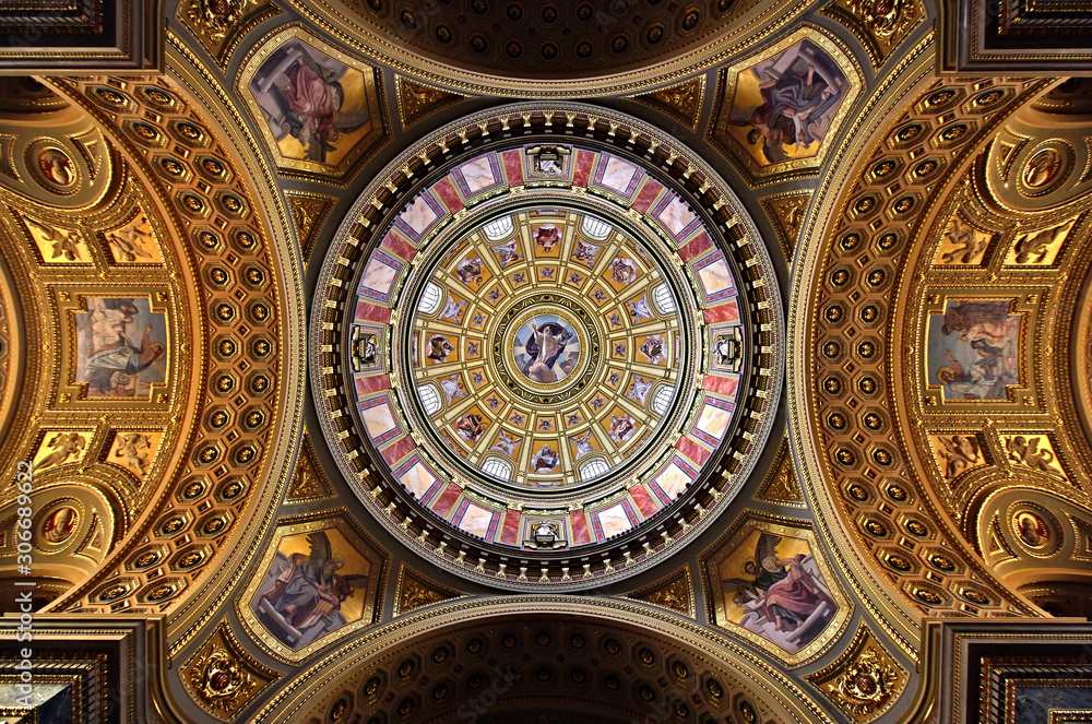 BUDAPEST, HUNGARY. The imposing dome of St Stephen's Basilica (Szent Istvan Bazilika). 