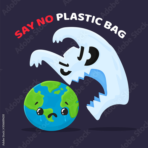 Vector cartoon plastic waste that is hurting the world And the campaign to stop using plastic bags