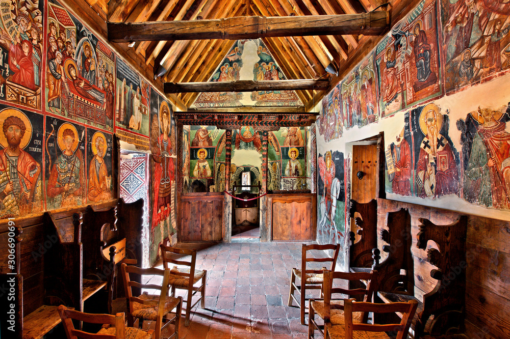 Inside the church of Archangel Michael at Pedoulas village, Cyprus. It is one of the 10 byzantine churches of Troodos mountain listed as UNESCO World Heritage Sites.