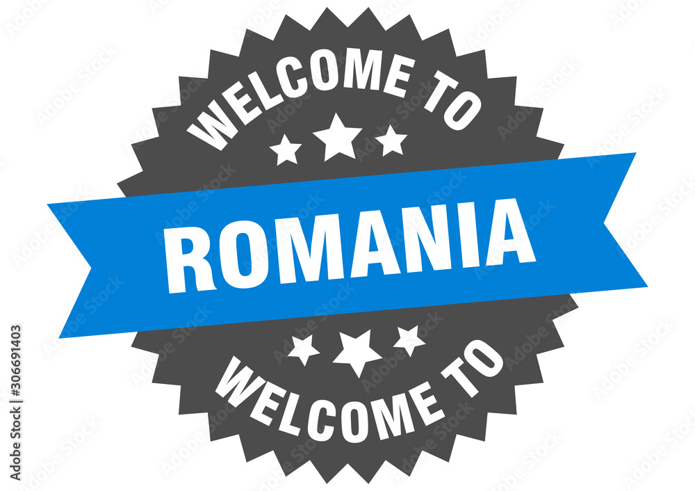 Fototapeta premium Romania sign. welcome to Romania blue sticker