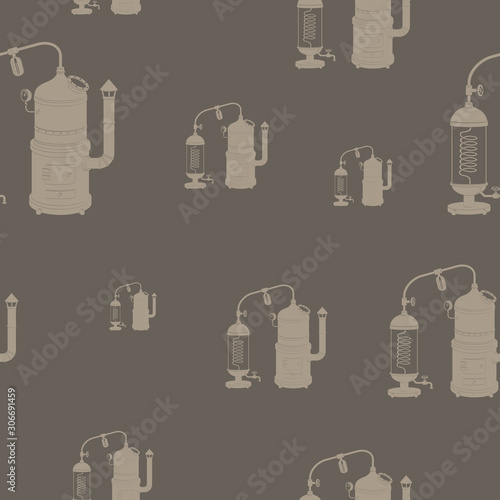Seamless pattern with vintage distillation apparatus