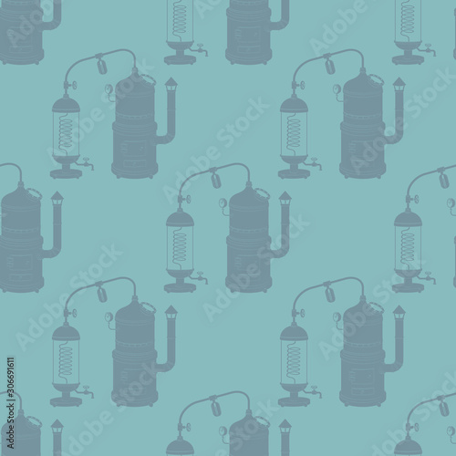 Seamless pattern with vintage distillation apparatus