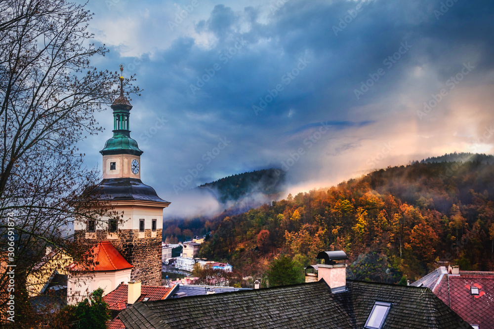 Fototapeta premium Black tower was part of lower castle in Loket
