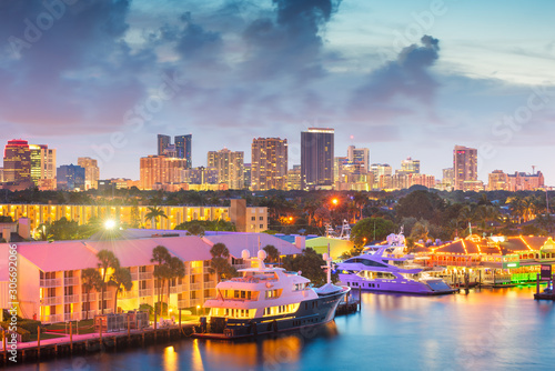 Fort Lauderdale  Florida  USA skyline and river