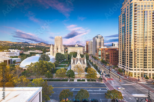 Salt Lake City, Utah, USA downtown cityscape over Temple Square photo