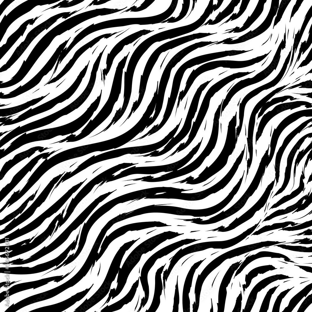 Seamless vector pattern of curving stripes with torn edges. black strokes of paint on a white background. Print for clothes or wrapping paper Seamless vector pattern of curving stripes with torn edges. black strokes of paint on a white background. Print for clothes or wrapping paper