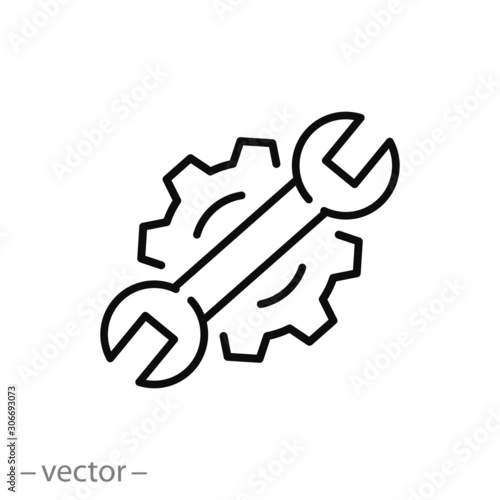 technician help icon, maintenance technical, handy service, quality assistance, thin line web symbol on white background - editable stroke vector illustration eps10