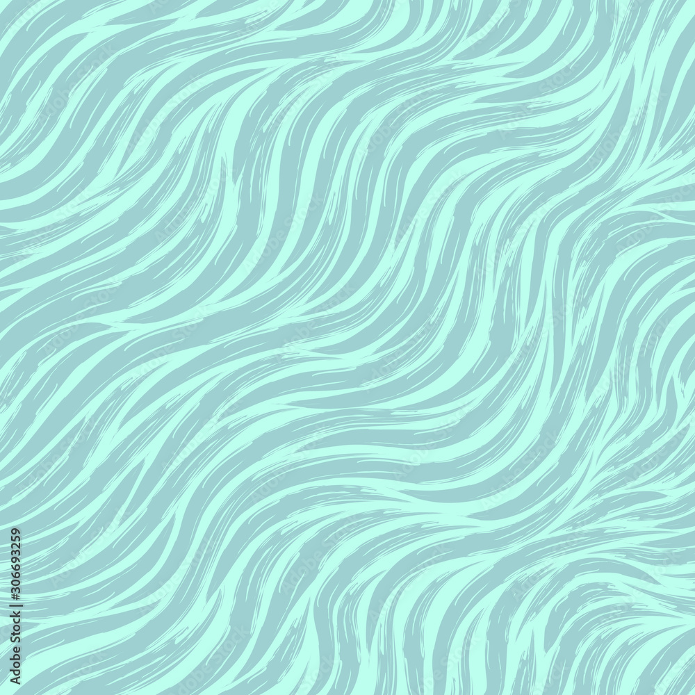 Seamless vector pattern of diagonal turquoise stripes on a blue background. Texture for fabric or packaging smooth lines on a turquoise background with torn edges.