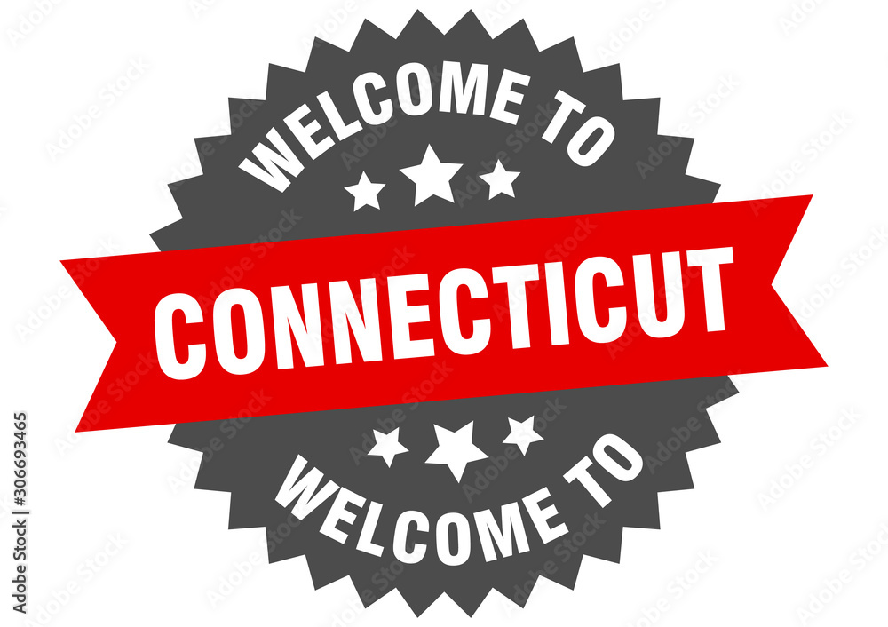 Connecticut sign. welcome to Connecticut red sticker