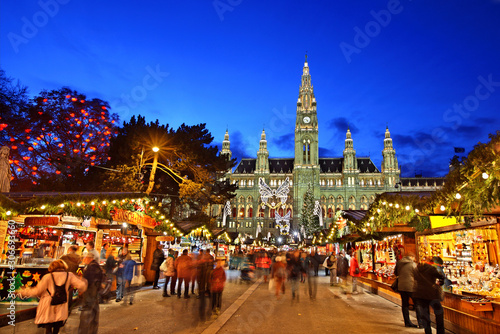 Photography The Christmas market in front of the Rathaus (City hall) of Vienna, Austria