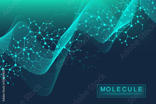 Scientific molecule background DNA double helix vector illustration with shallow depth of field. Mysterious wallpaper or banner with a DNA molecules. Health care and science innovation pattern.