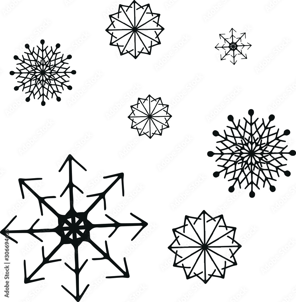 Obraz premium Seasonial winter vector with hand drawn Snowflakes