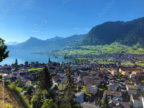 Settlement Ennetbürgen (Ennetburgen or Ennetbuergen) on the shores of Lake Luzerne and at the end of the Engelbergertal Valley - Canton of Nidwalden, Switzerland photo