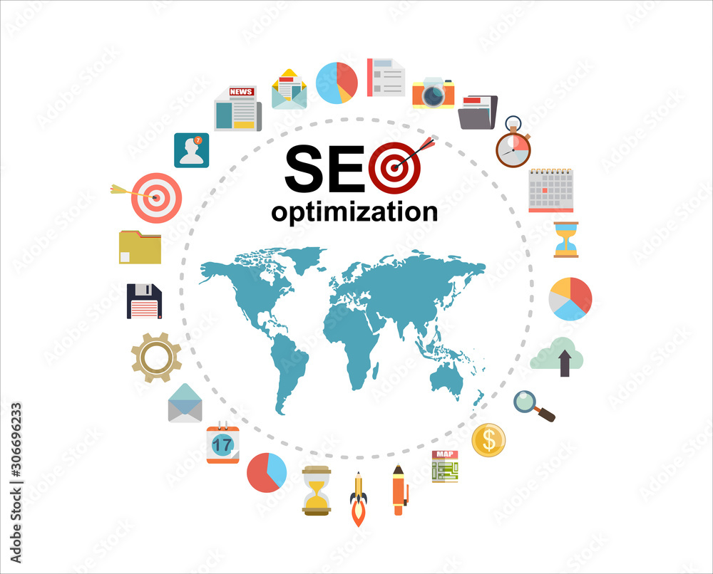 Flat illustration web analytics design , SEO optimization.