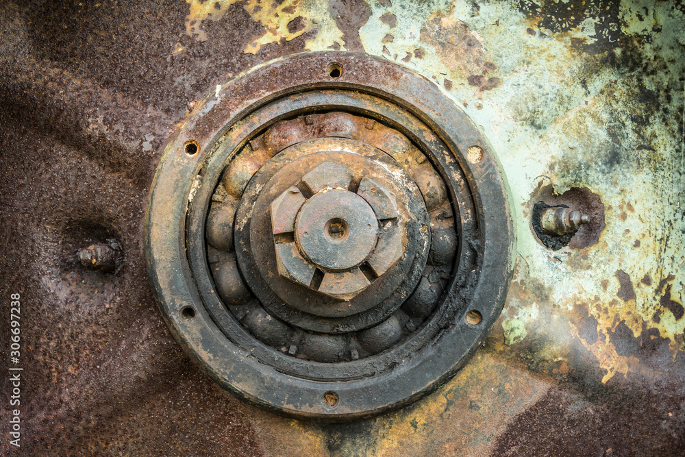 Detail from the wheel of an old tank.