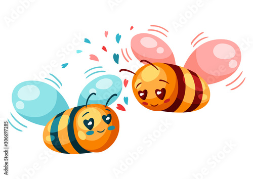 Cute couple of bees in love. Valentine Day greeting card. photo