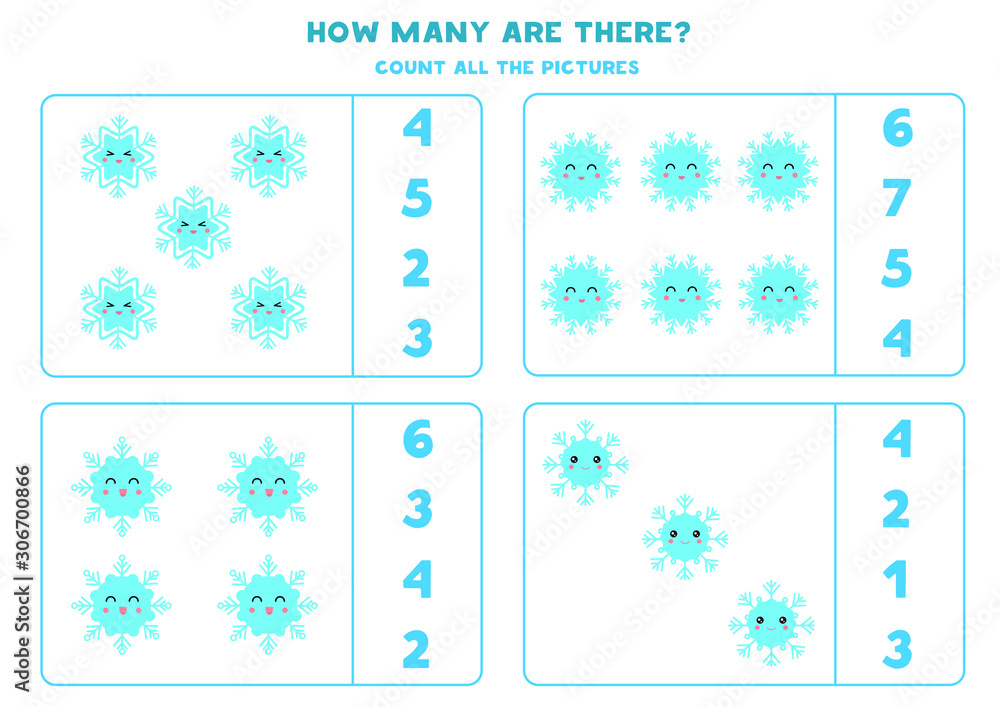 Count the number of cute snowflakes. Count the number of cute snowflakes.
