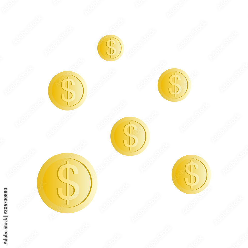 Scattering Realistic Gold Coin Vector Icon