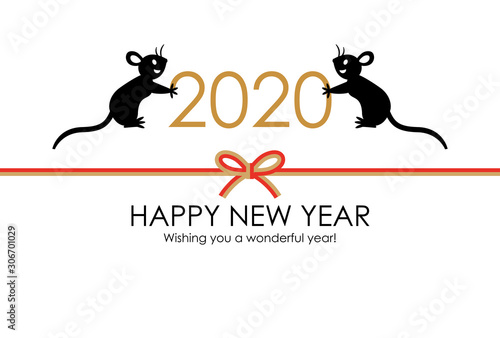 2020 Card Of Simple Silhouette Mice& Mizuhiki © ayusloth
