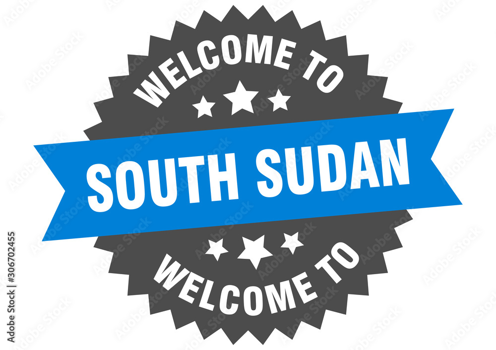 Fototapeta premium South Sudan sign. welcome to South Sudan blue sticker