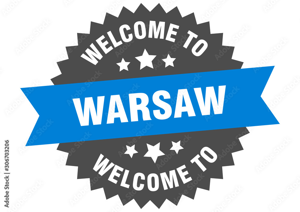 Warsaw sign. welcome to Warsaw blue sticker Warsaw sign. welcome to Warsaw blue sticker